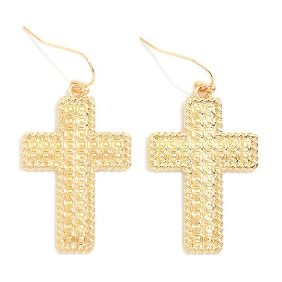 NWT BOUTIQUE  Studded Metal Cross Drop Earrings - Picture 1 of 1